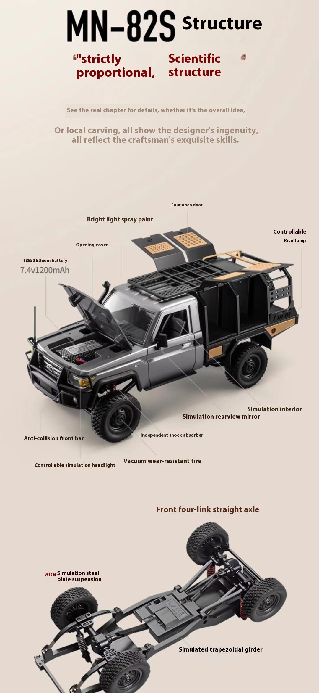 Toyota LC79 MN82S Remote Control Four-wheel Off-road Pickup Car - Image 10